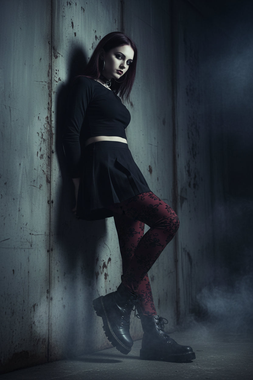 Nightmare Casualties | Dark Red Damask  | All Over Print Women's Casual Gothic Wear