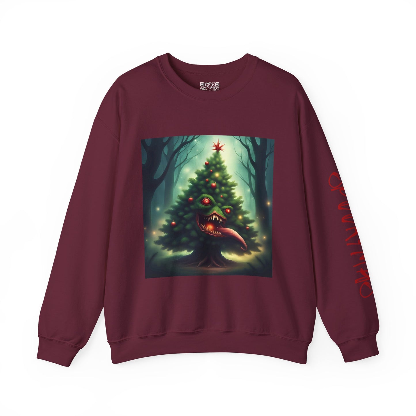 Xmas Tree Attacks! | Spookymas Crewneck Sweatshirt - Cozy Ugly Holiday Pullover