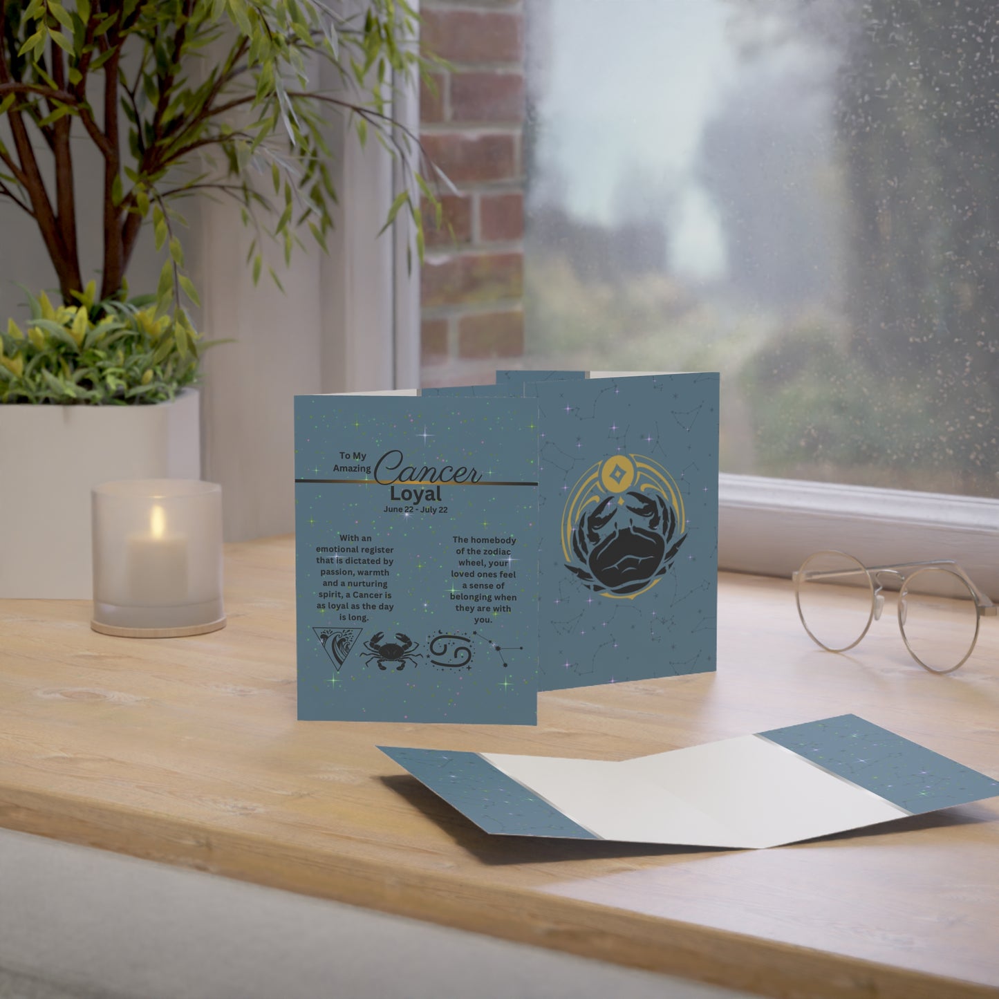 Cancer | Blue | Zodiac Greeting Cards |  (1, 10 pcs)