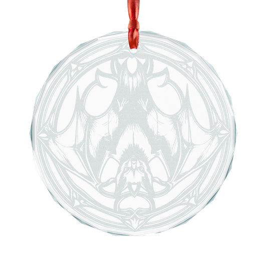Engraved Glass Ornament | Gothic Bat Mandala Holiday Decoration
