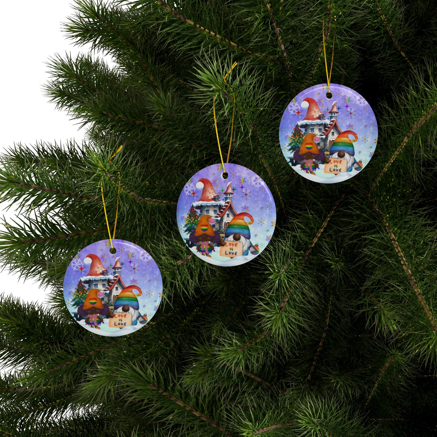 Joy, Peace, Love Everyone | Pride-mas Holiday | Heirloom Ceramic Ornaments (1pc, 3pcs, 5pcs, 10pcs)