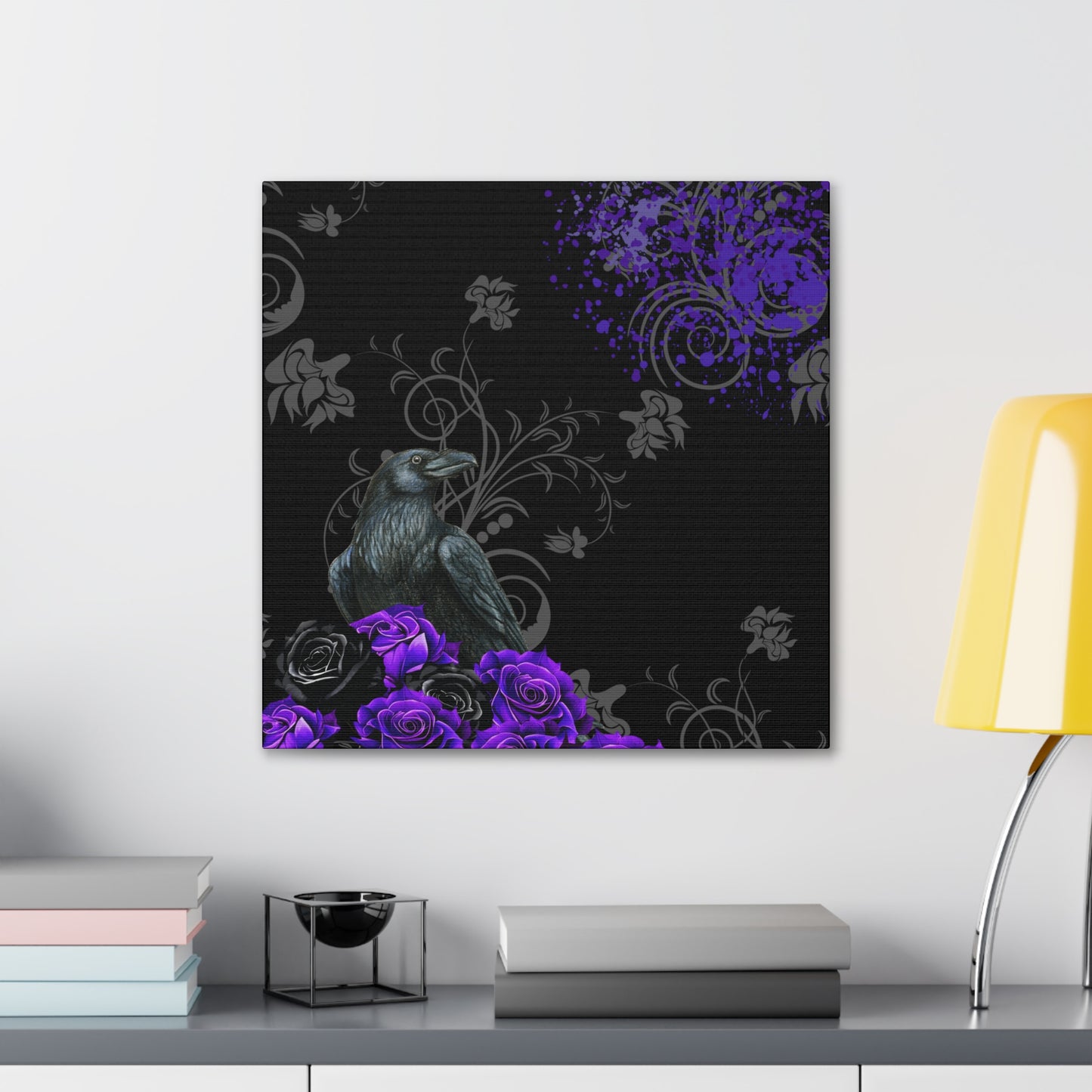 Black Feather & Purple Roses Canvas Gallery Wraps | Limited Edition Purple