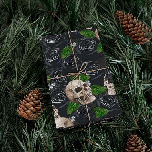 Skulls ‘n’ Roses (Black) | Diamond Hearts | Gift Wrap Papers