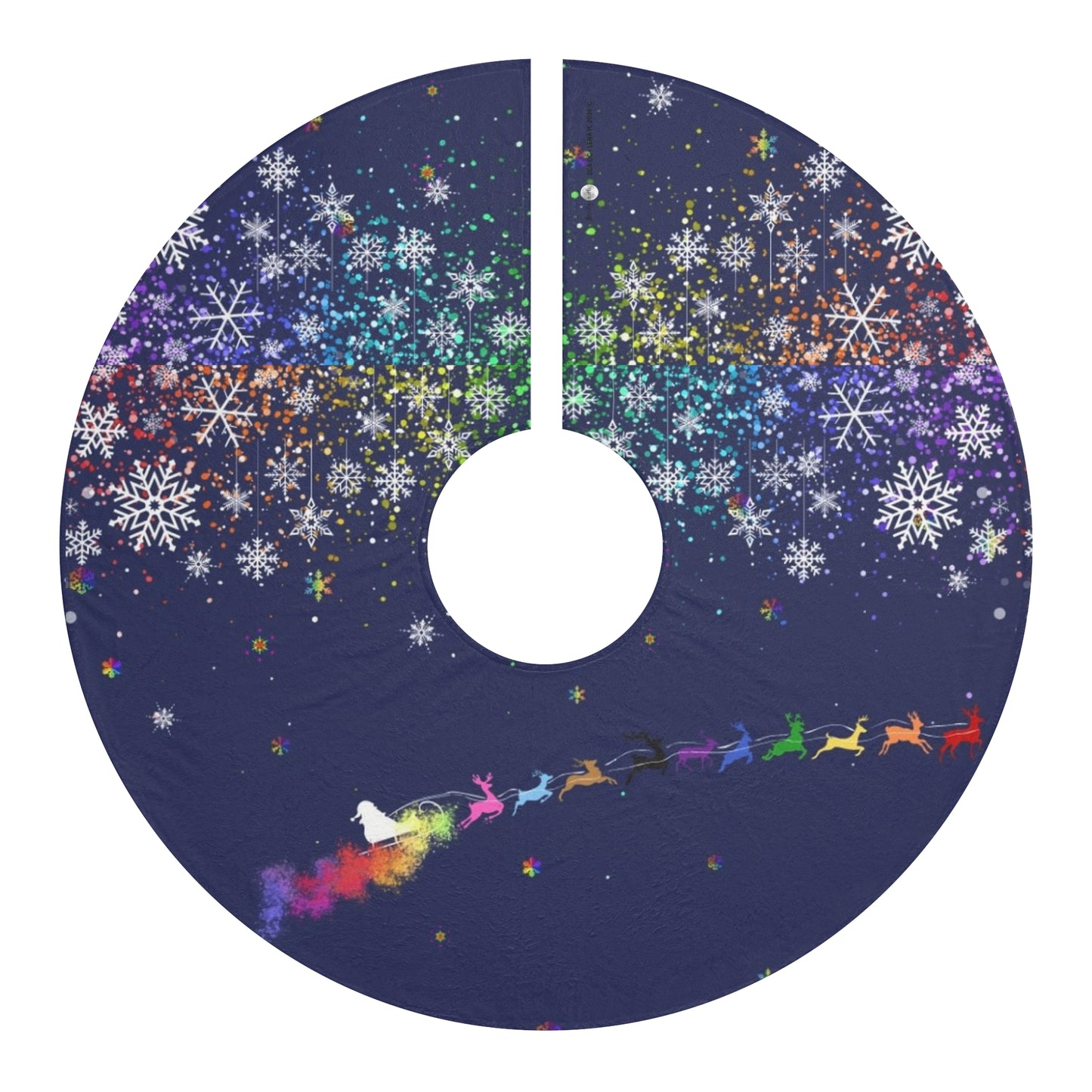 Rainbow Santa Sleigh Christmas Tree Skirt | Snowflaked Night