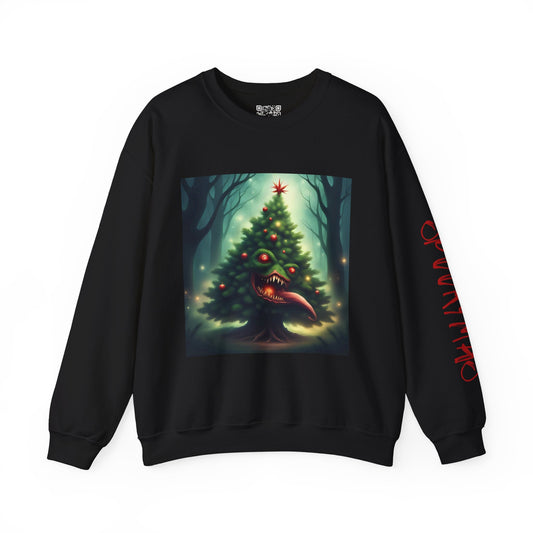 Xmas Tree Attacks! | Spookymas Crewneck Sweatshirt - Cozy Ugly Holiday Pullover