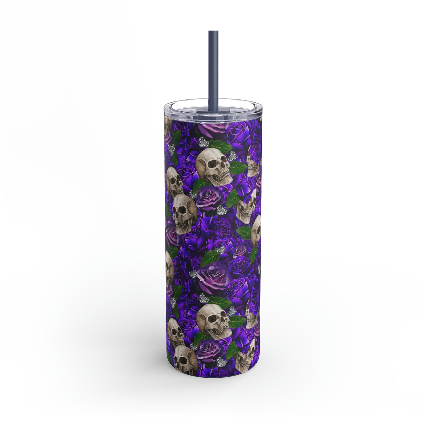 Skulls ‘n’ Roses (Purple) | Diamond Hearts | Skinny Matte Tumbler, 20oz
