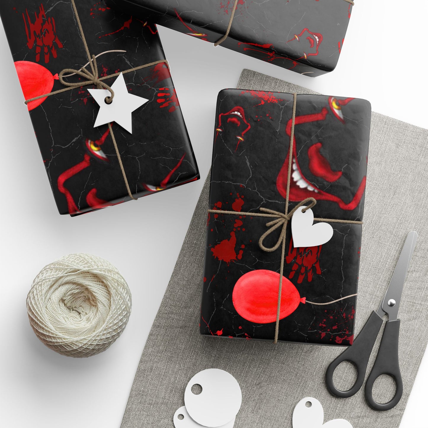 Wrapped in Horror | Red Balloon In Black | Nightmare Wrapping Paper