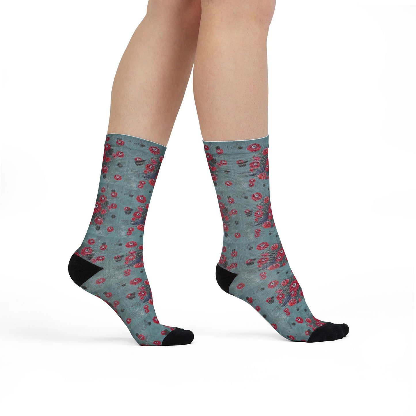 Ocular Floral Raven Socks | Gothic Crew Socks Poly Blend | Cozy and Scary
