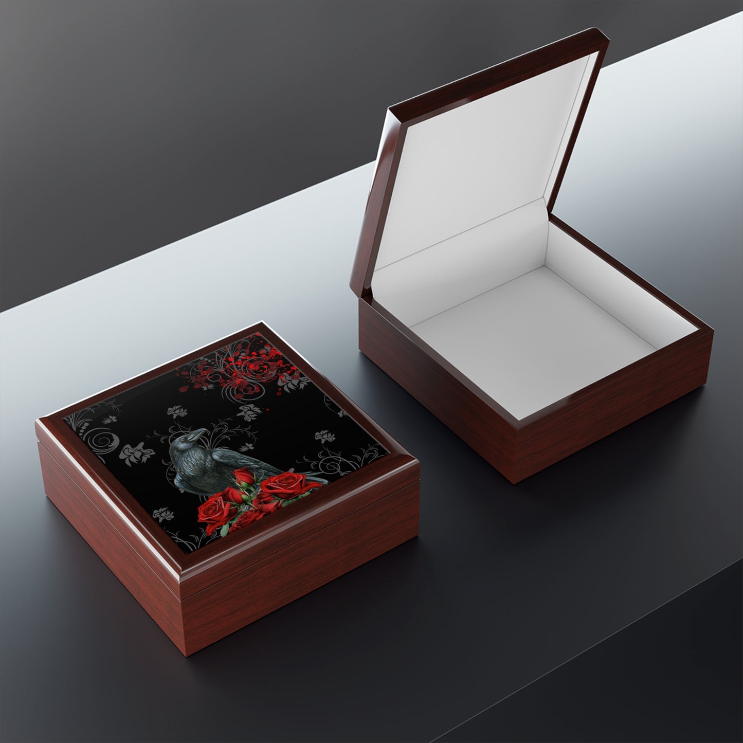 Black Feathers & Red Roses Jewelry Box