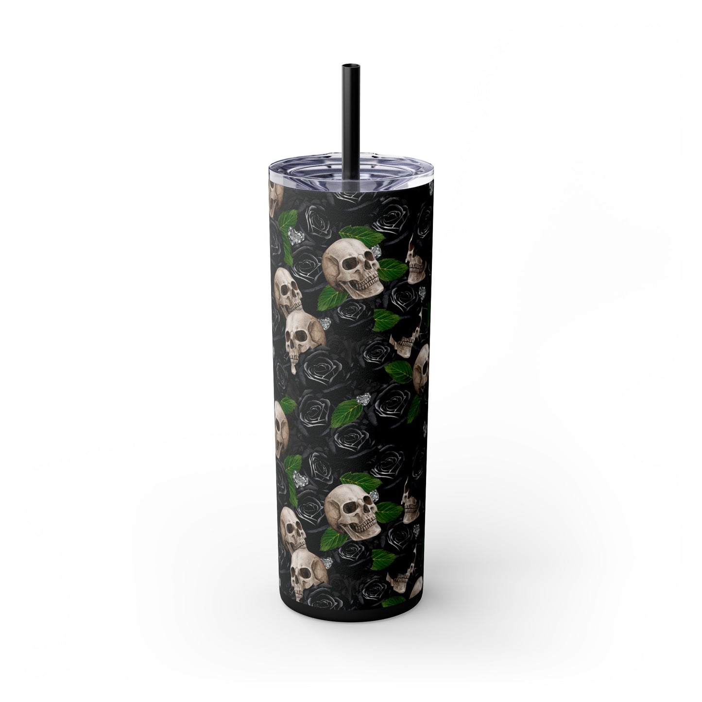 Rose & Skulls (Black) Skinny Matte Tumbler, 20oz