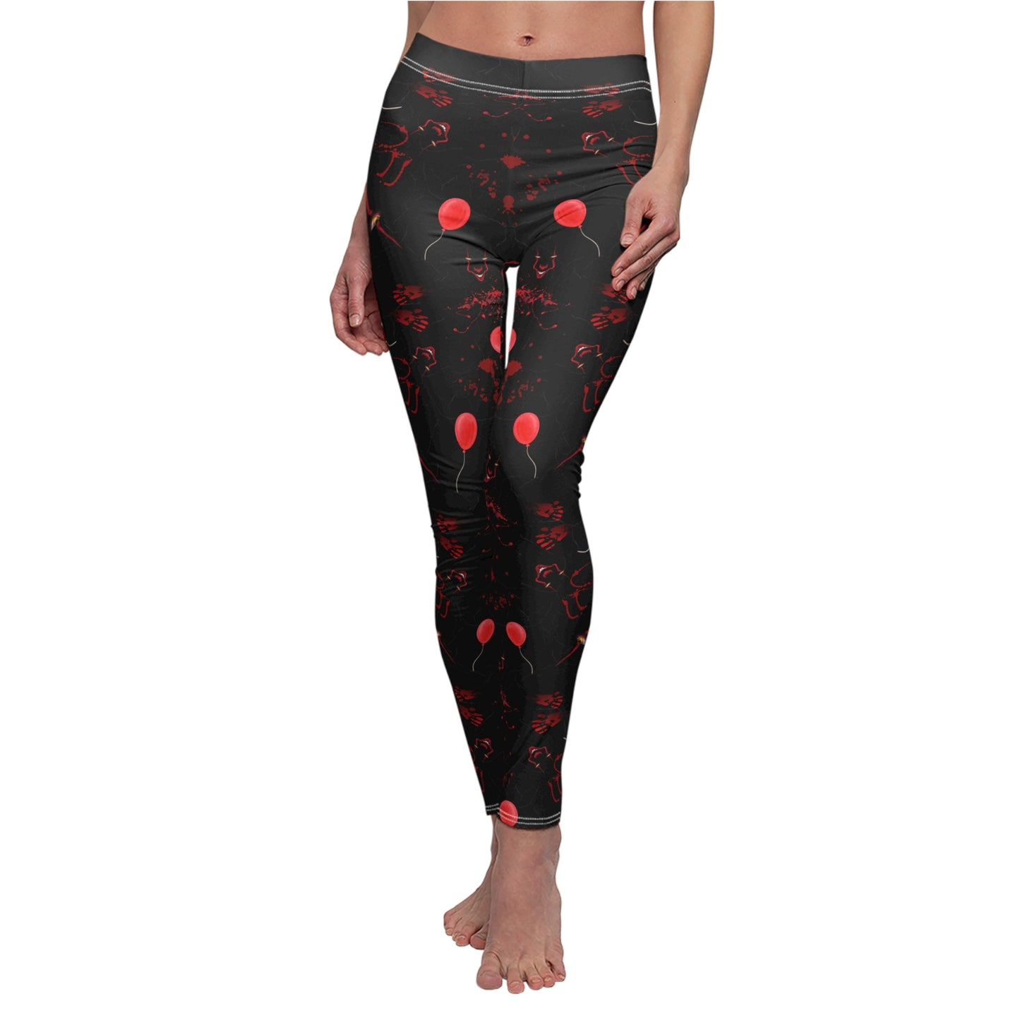 Horror Leggings | Red Balloon in Black | All-Over Print Women's Casual Bottoms