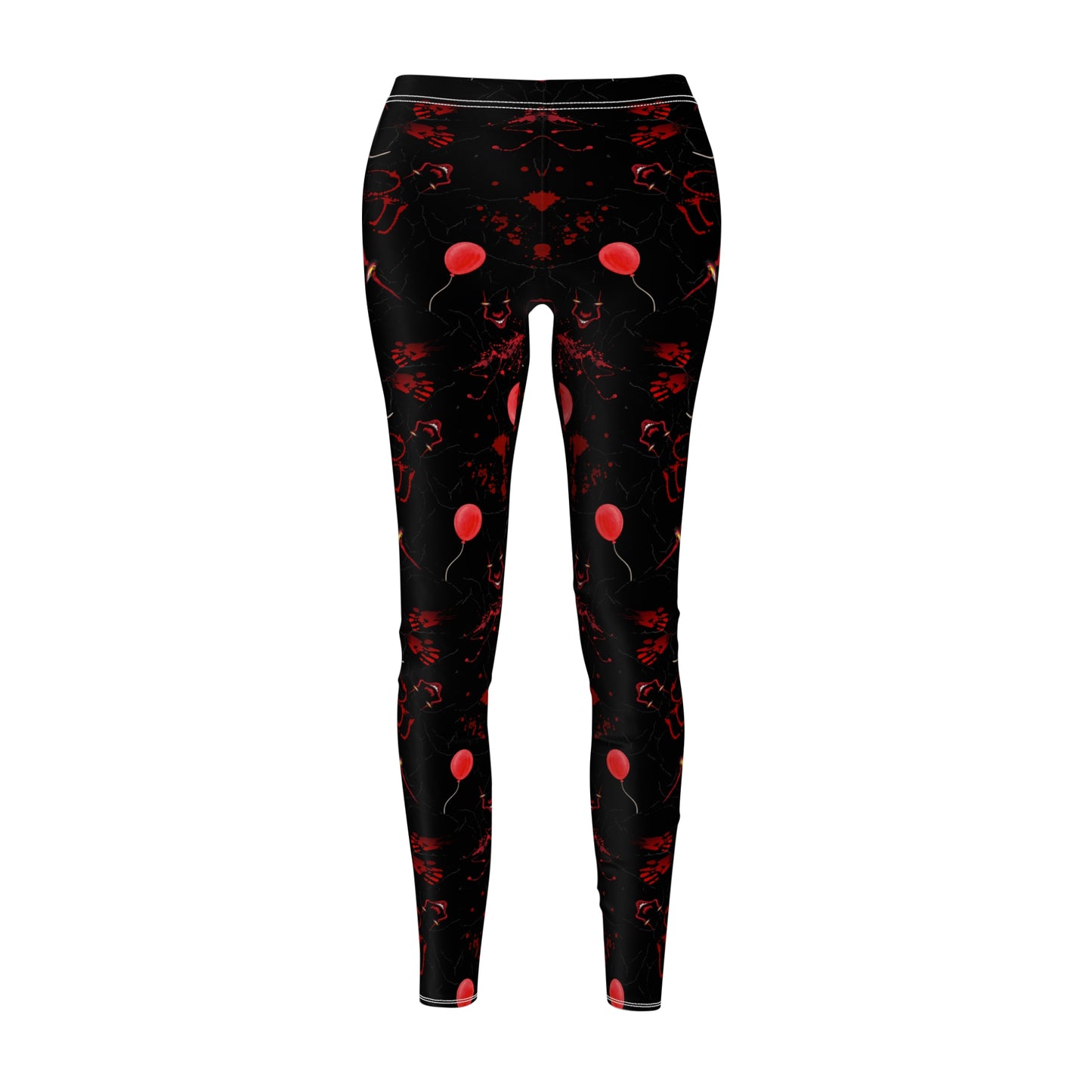 Horror Leggings | Red Balloon in Black | All-Over Print Women's Casual Bottoms
