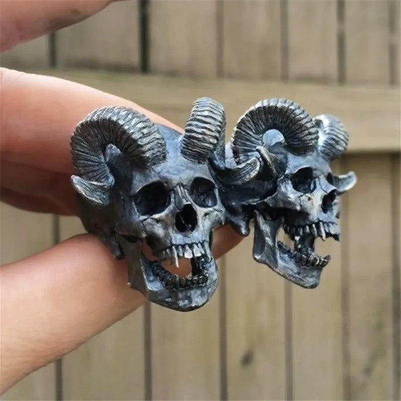 Stone Ram Horned Skull Rings | Retro Gothic Demons Ring