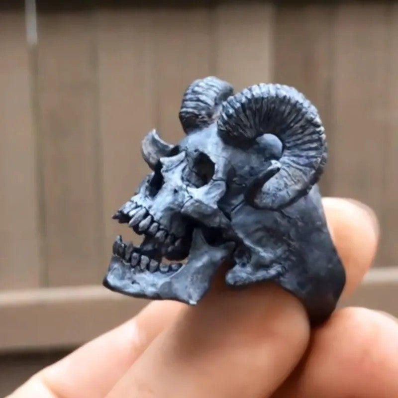 Stone Ram Horned Skull Rings | Retro Gothic Demons Ring