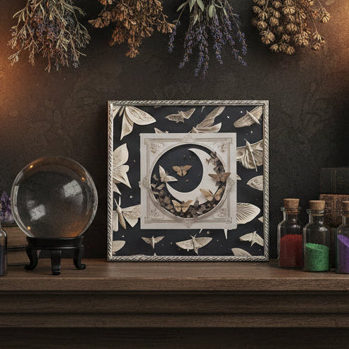 Moon & Moths Matte Canvas Wall Art — Surreal Lunar Nature Print