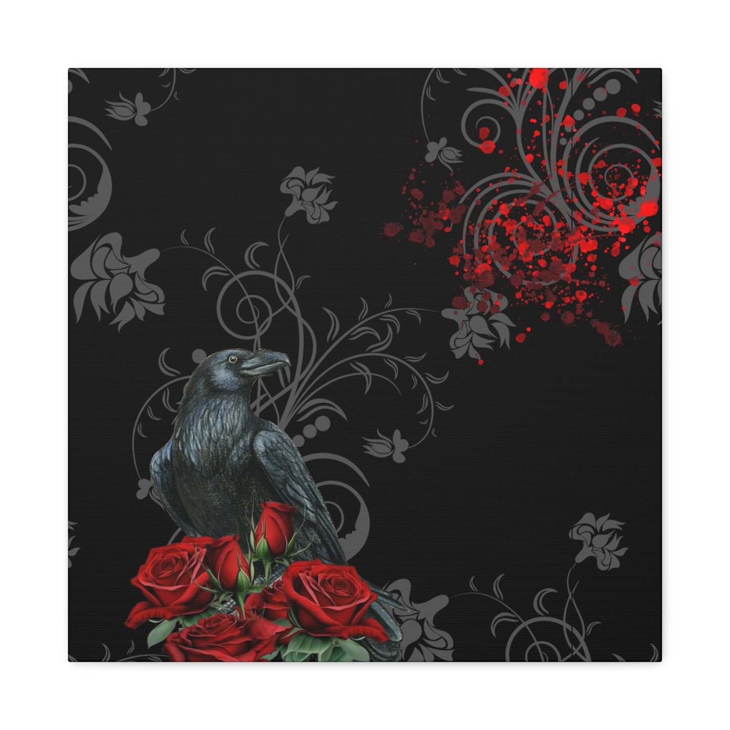 Black Feather & Red Roses Canvas Gallery Wraps