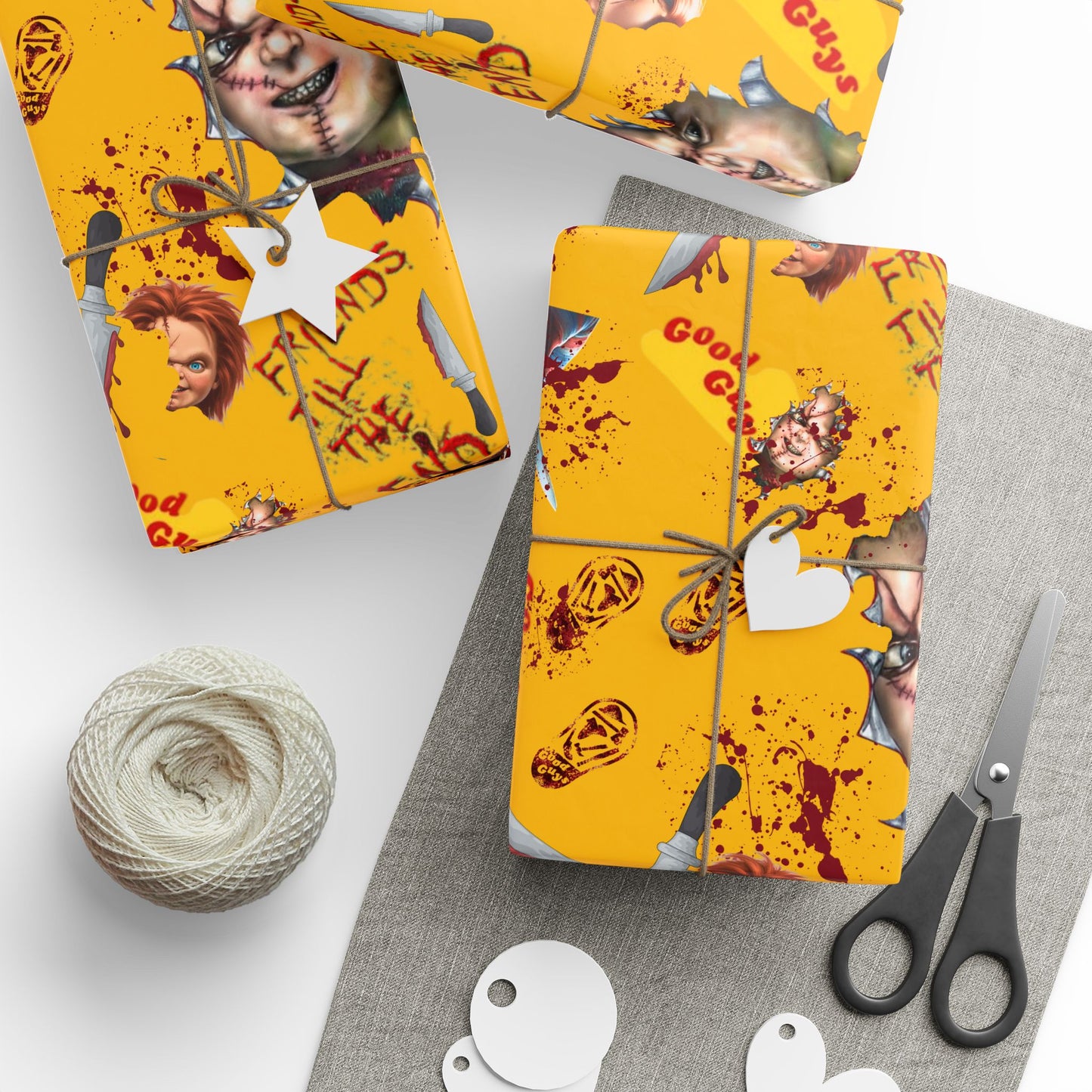 Wrapped in Horror | (Good Guys Yellow Box) | Nightmare Wrapping Paper