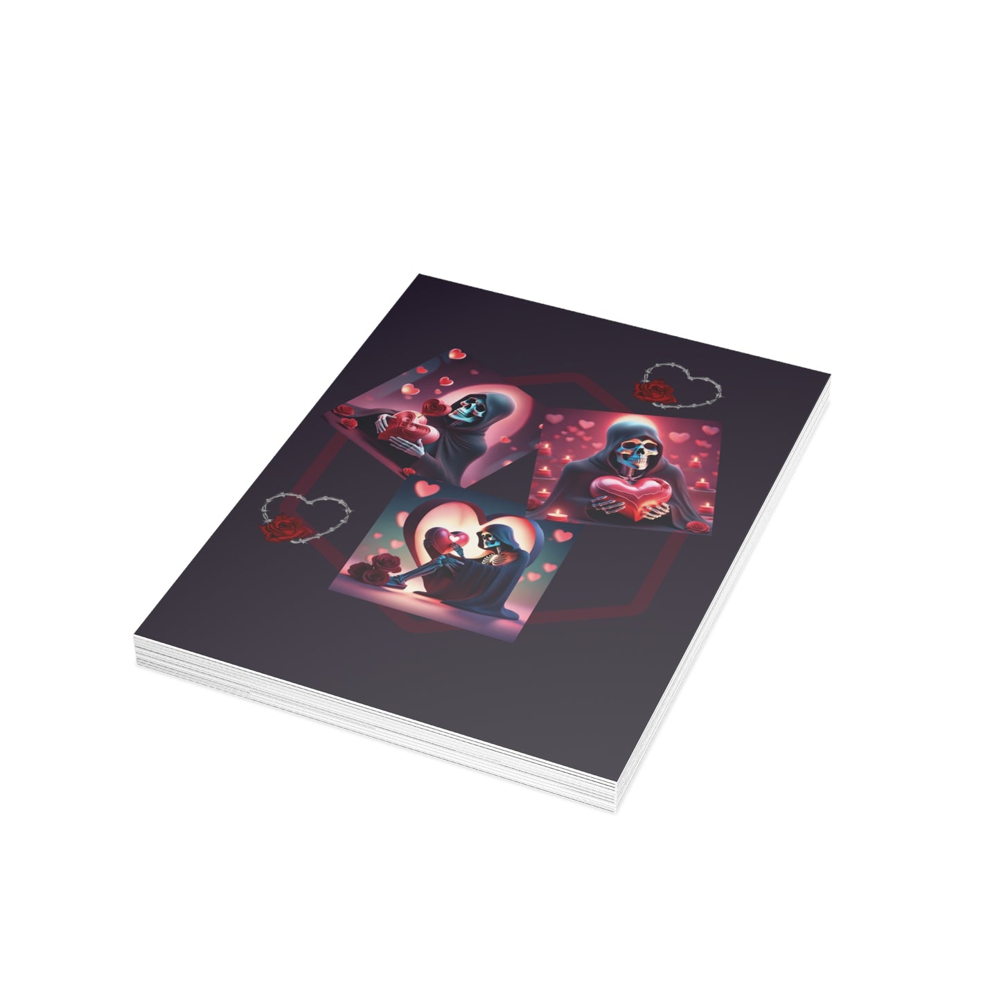 Love Ya to Death Greeting Card — Gothic Grim Reaper Hearts (Pack Options)