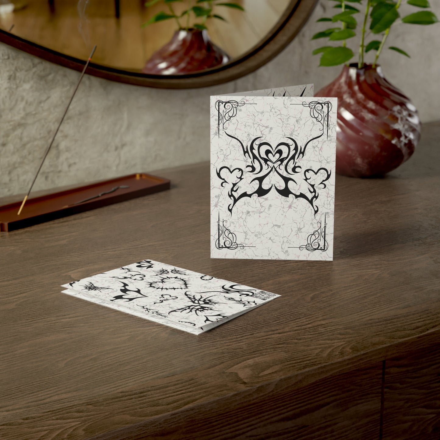 Inked Hearts Tattoo Greeting Cards — Edgy Heart Notes (1, 10, pcs)