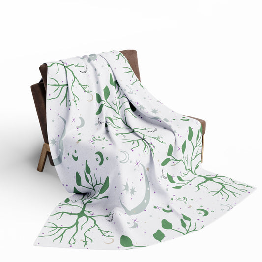 Moon Roots (Green) | Witchy Home Decor | Microfiber Blanket (Two Sided)