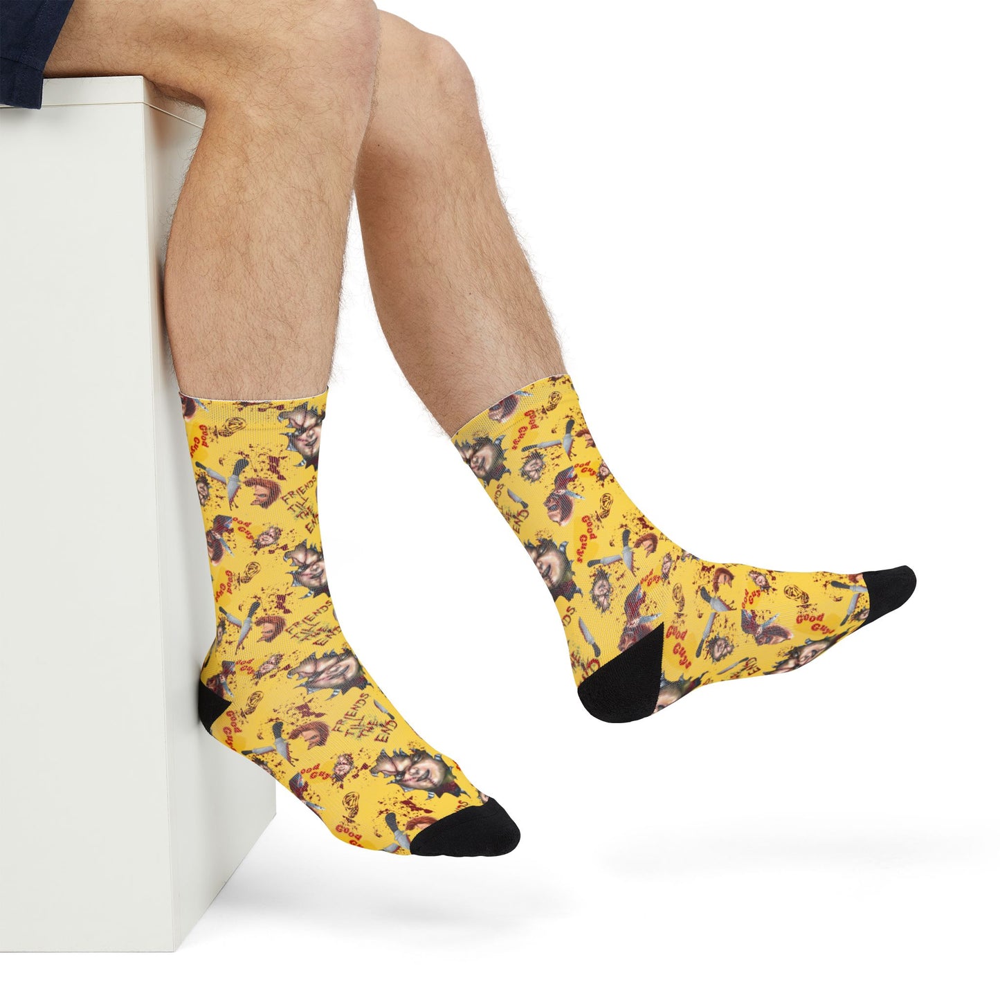 Horror Socks | Good Guys Yellow Box | Recycled Poly Socks | Cozy and Scary