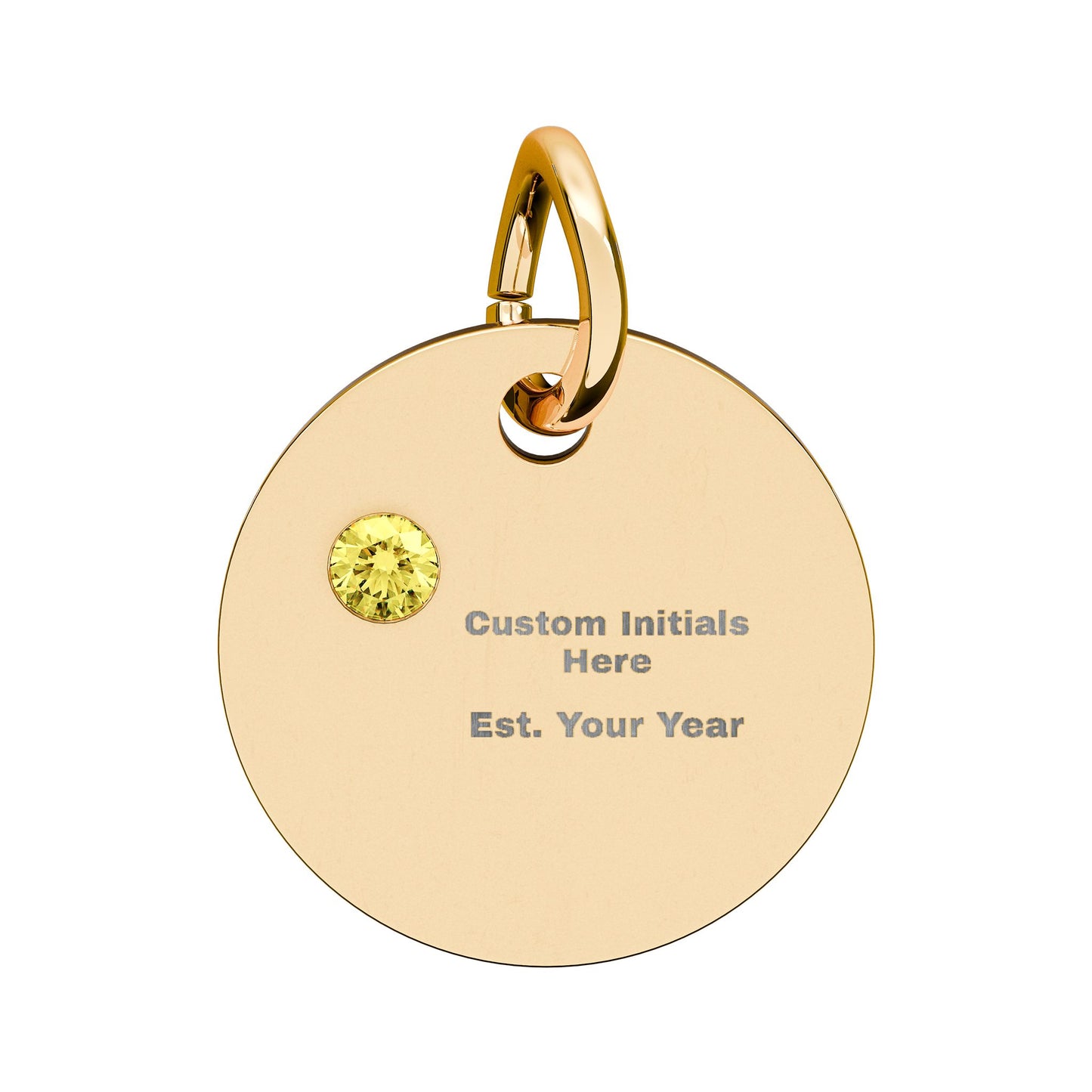 Engravable Birthstone Circle Charm | Personalized Initial & Year Pendant