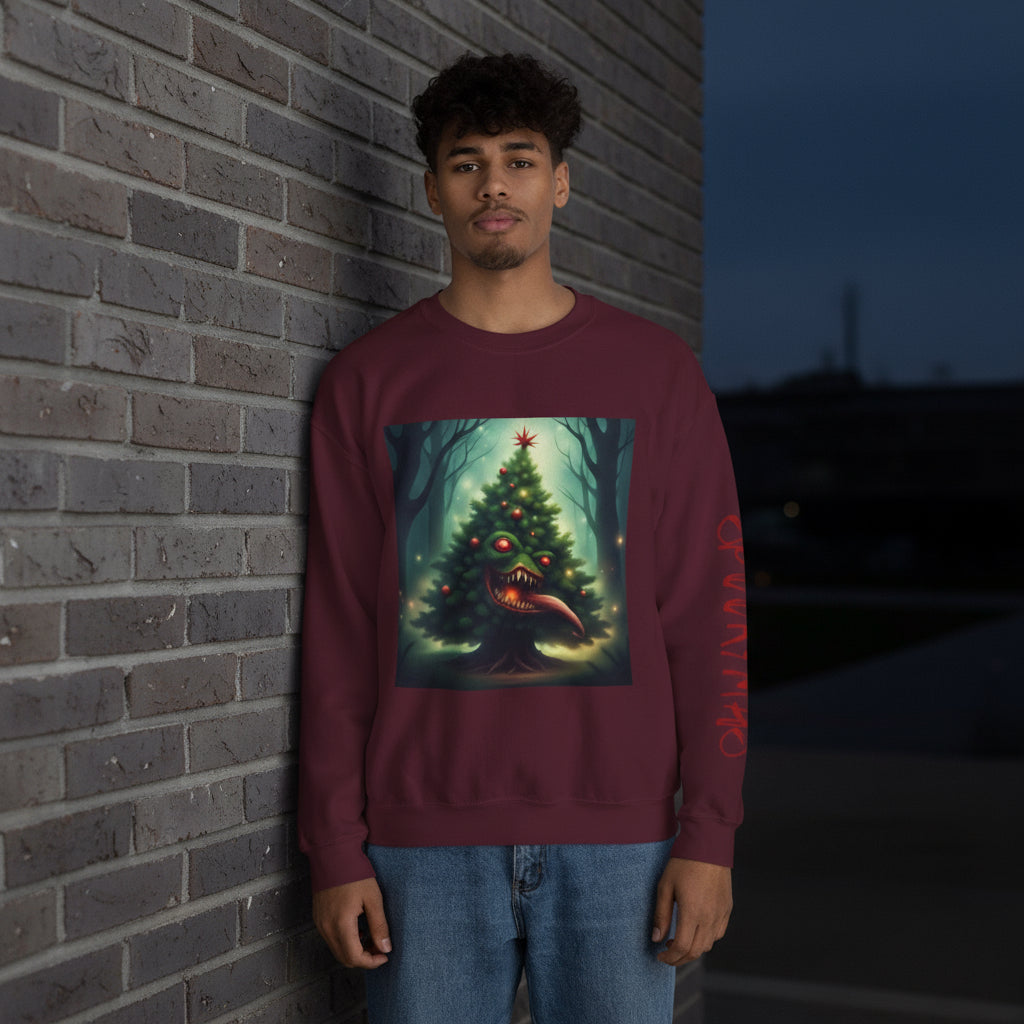 Xmas Tree Attacks! | Spookymas Crewneck Sweatshirt - Cozy Ugly Holiday Pullover