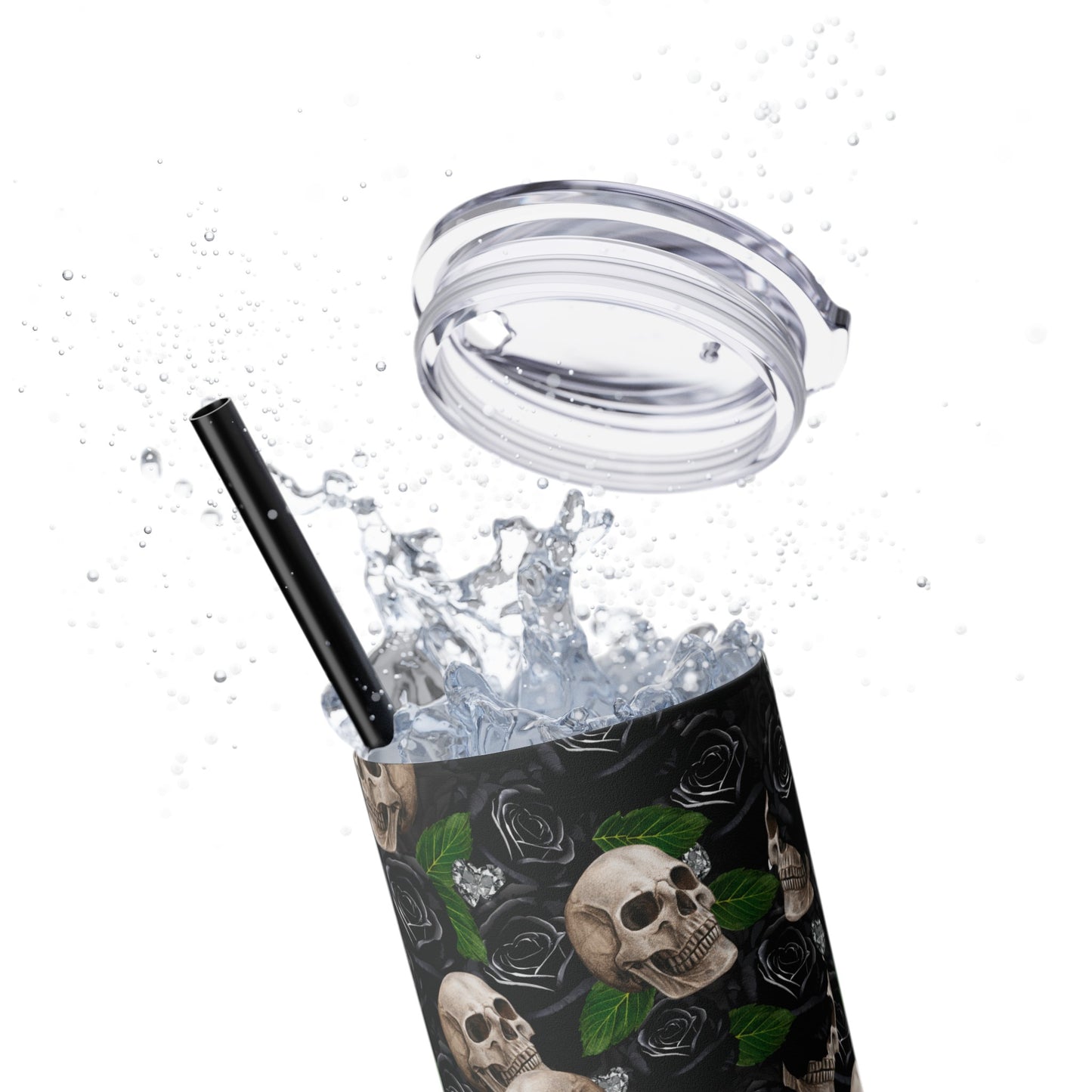 Rose & Skulls (Black) Skinny Matte Tumbler, 20oz