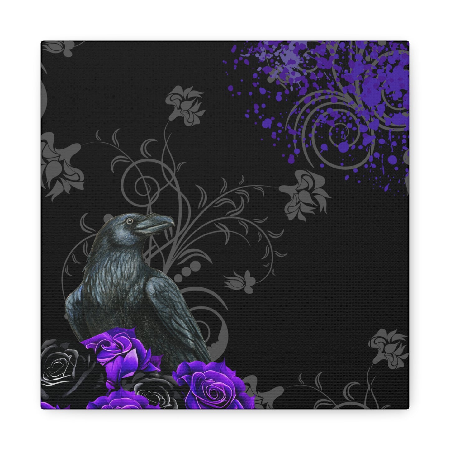 Black Feather & Purple Roses Canvas Gallery Wraps | Limited Edition Purple