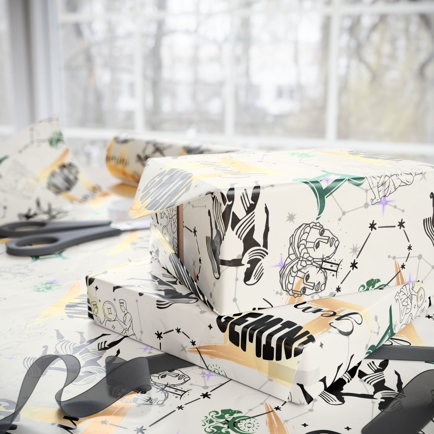 Gemini | Cream | Zodiac Birthday Wrapping Papers | Mystic Astrology Gift Wrap