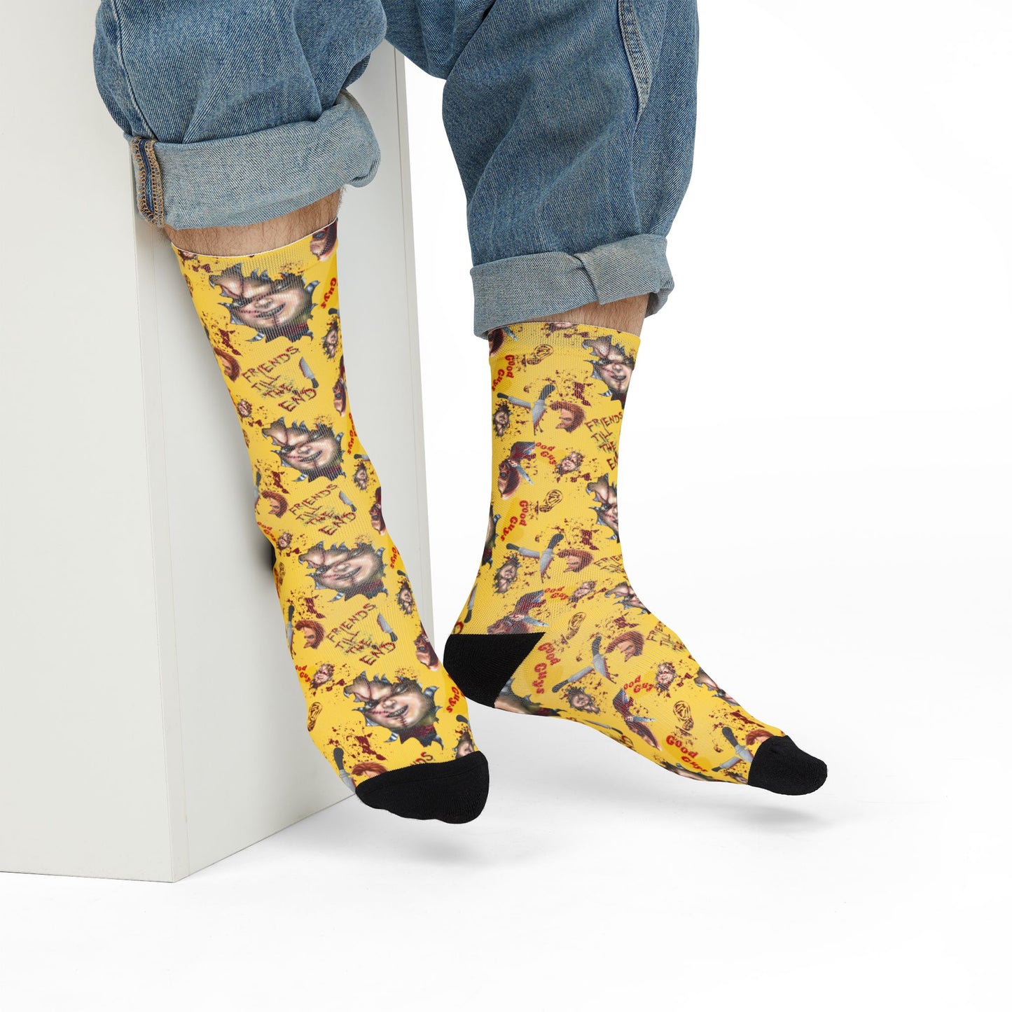 Horror Socks | Good Guys Yellow Box | Recycled Poly Socks | Cozy and Scary