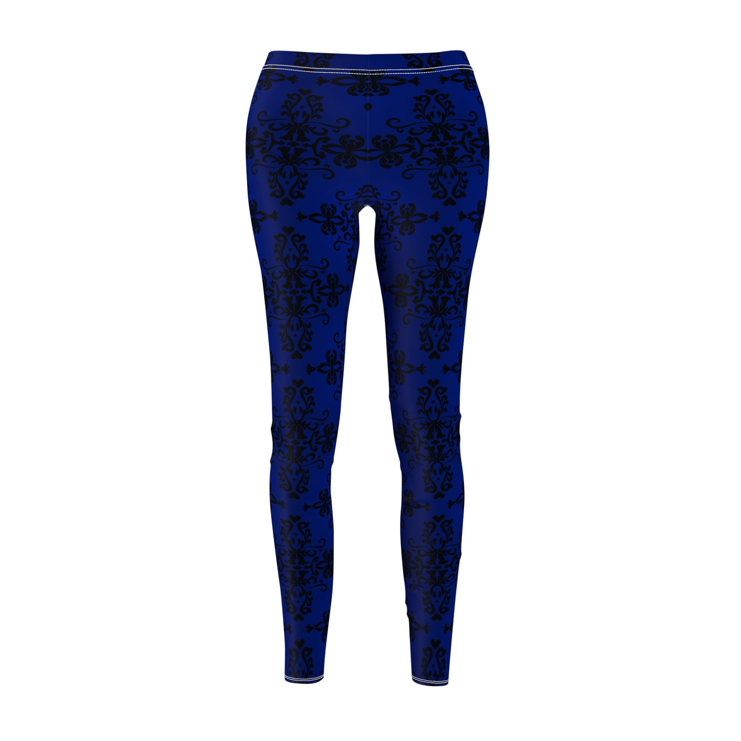 Dark Blue Damask All-Over Print Leggings — Women's Casual Activewear