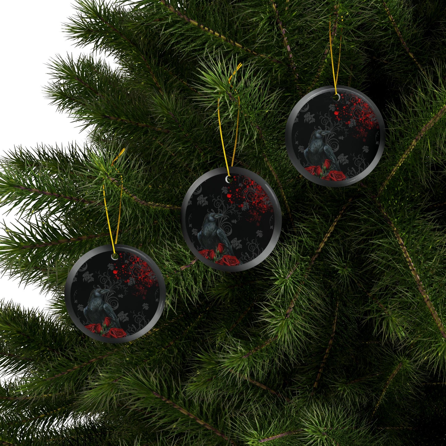 Black Feather / Red | Heirloom Ceramic Ornaments (1pc, 3pcs, 5pcs, 10pcs)