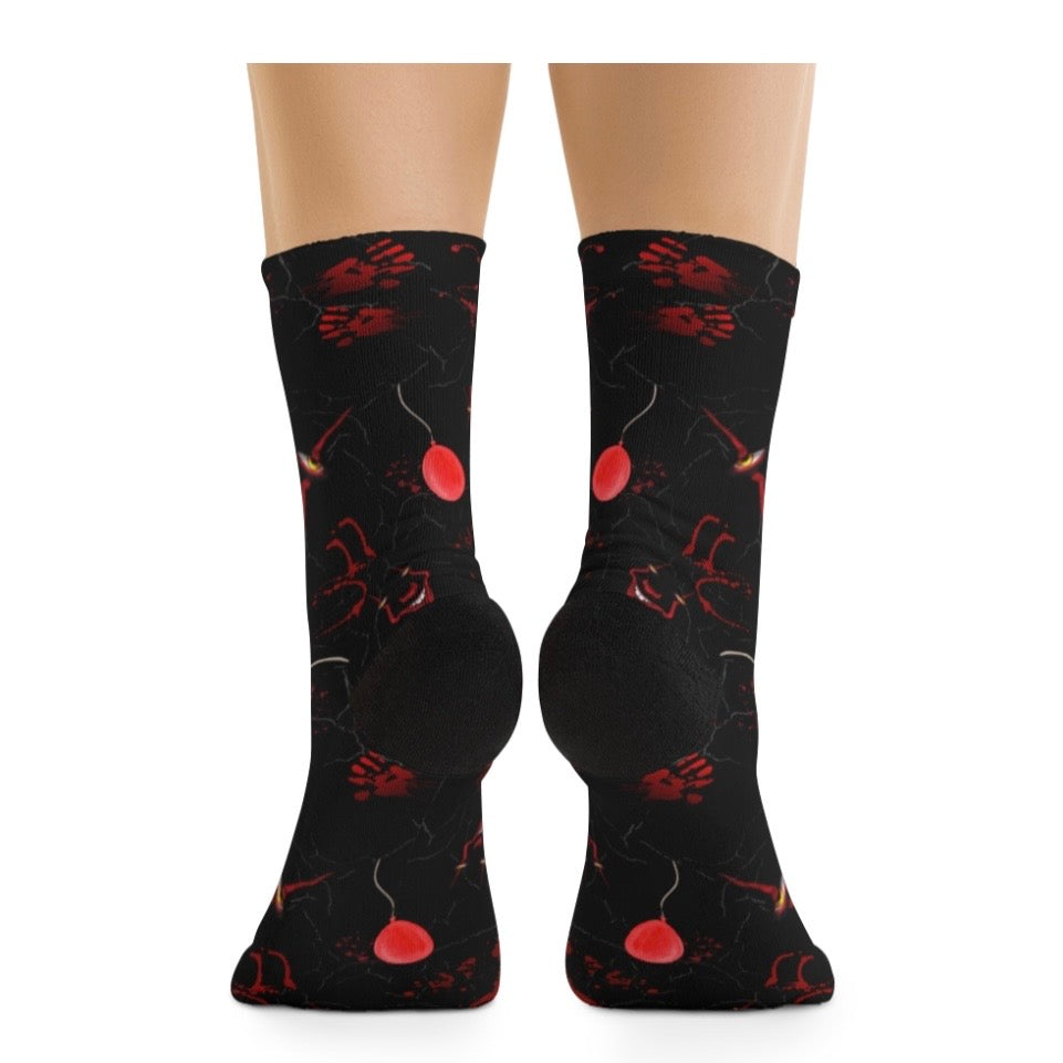 Horror Socks | Red Balloon in Black | Recycled Poly Socks | Cozy and Scary