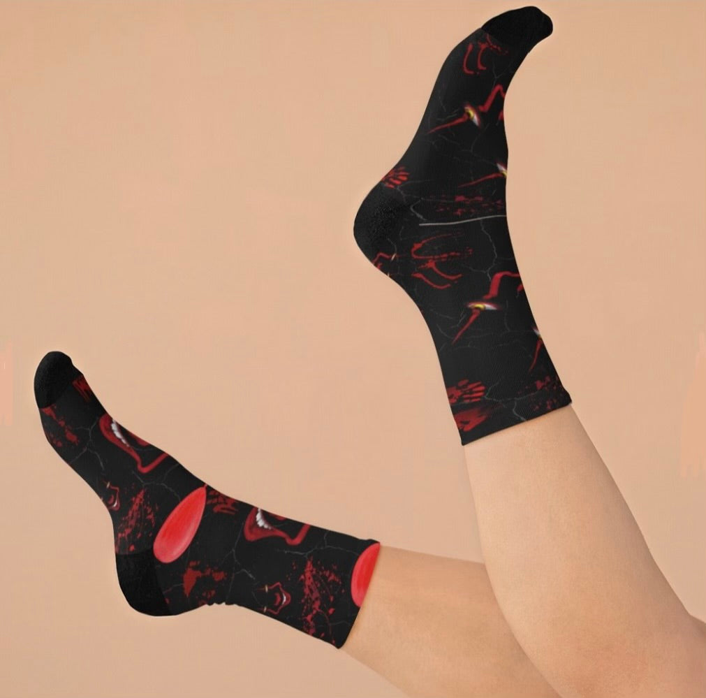 Horror Socks | Red Balloon in Black | Recycled Poly Socks | Cozy and Scary