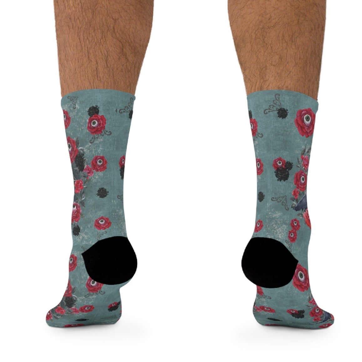 Ocular Floral Raven Socks | Gothic Crew Socks Poly Blend | Cozy and Scary