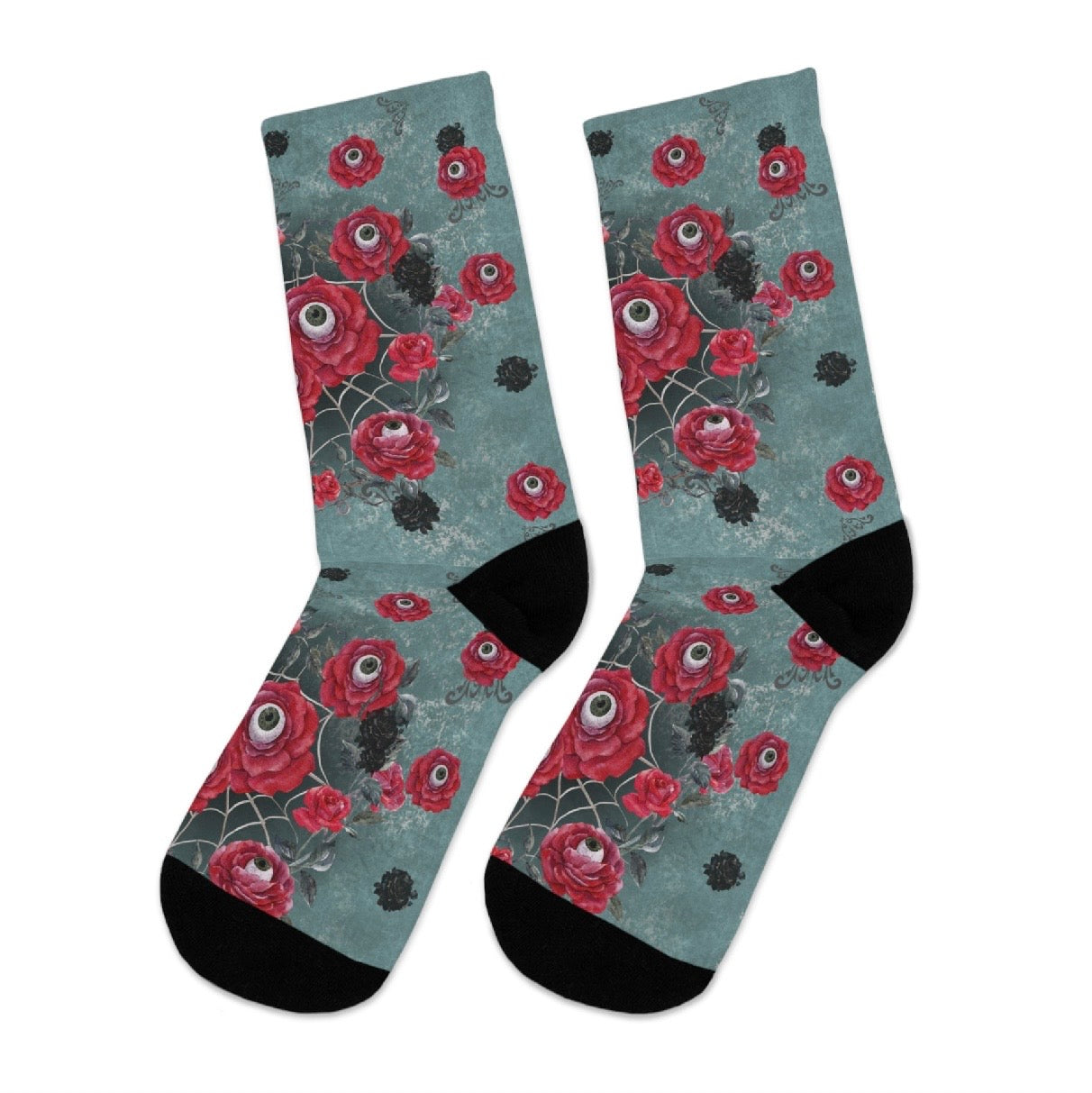 Ocular Floral Raven Socks | Gothic Crew Socks Poly Blend | Cozy and Scary