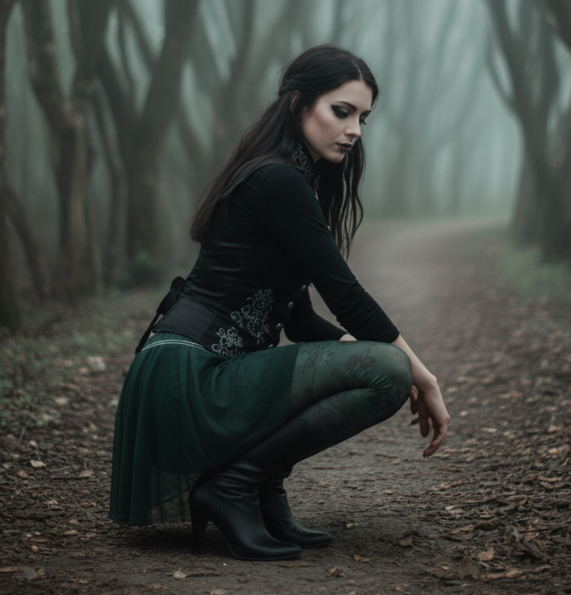 Nightmare Casualties | Dark Green Damask  | All Over Print Women's Casual Gothic Wear