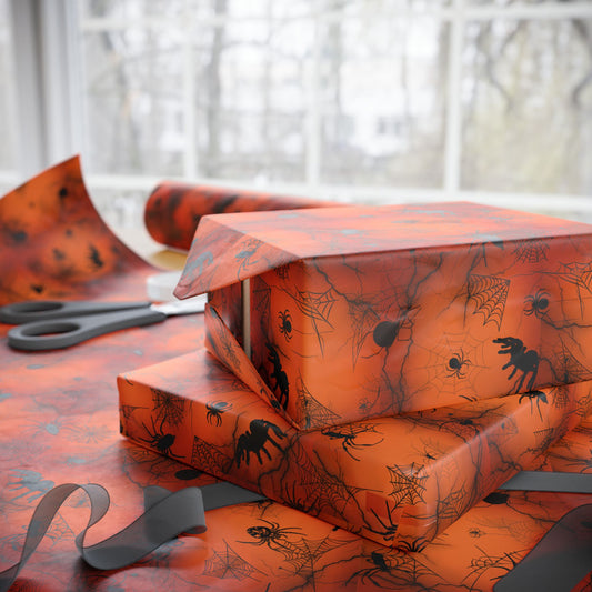 Spiders-on-Pumpkin Gift Wrap | Creepy Wrapping