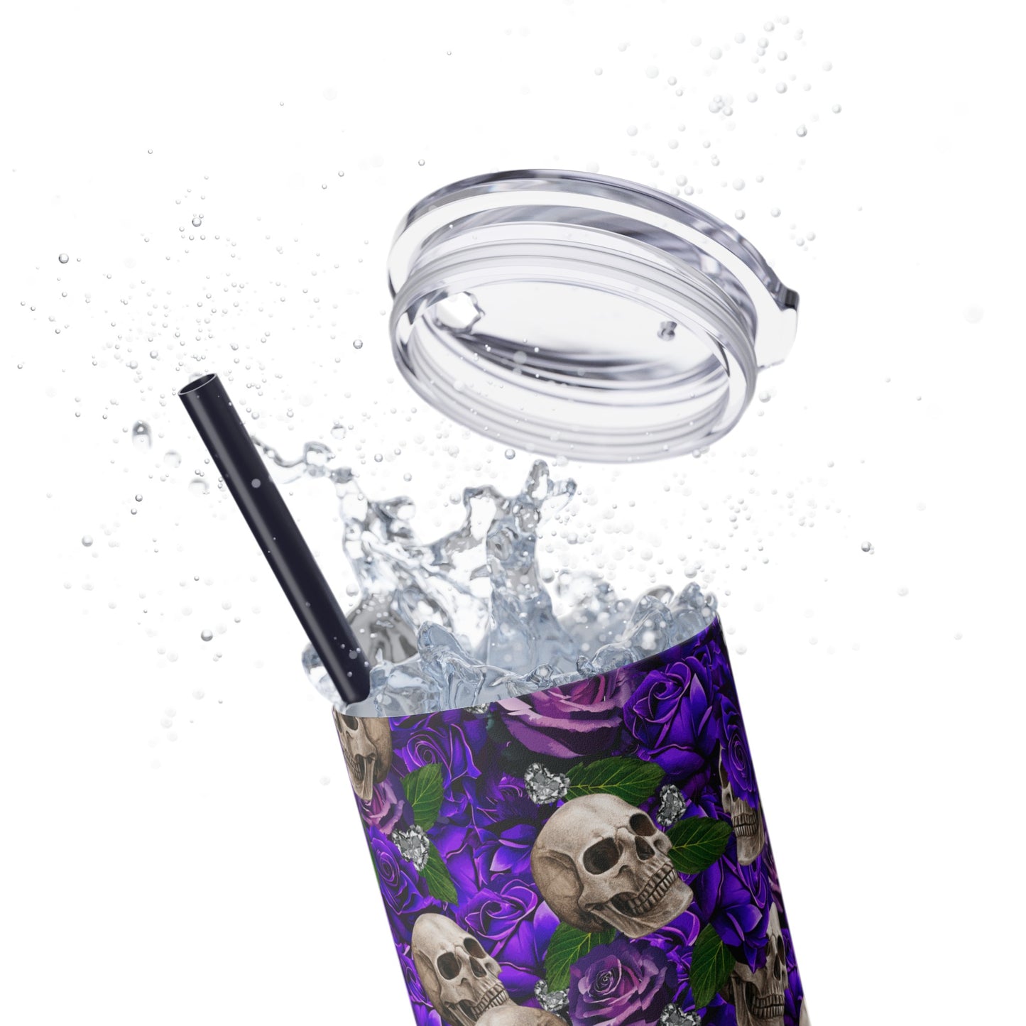 Rose & Skulls (Purple) Skinny Matte Tumbler, 20oz