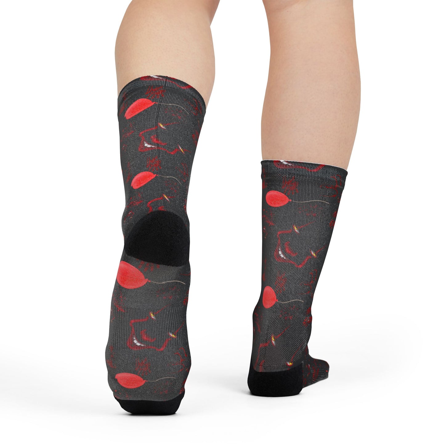 Red Orb Pattern Crew Socks — Dark Abstract Sublimation Socks