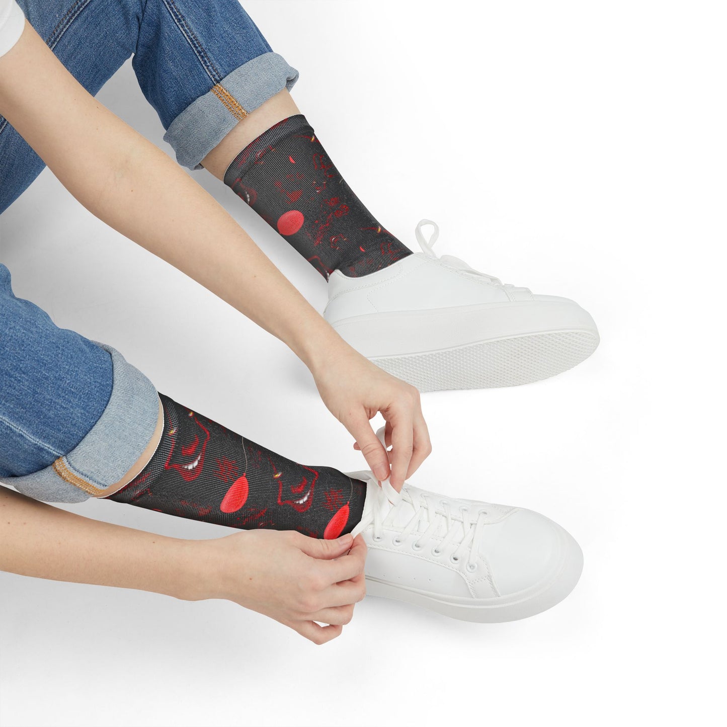 Horror Socks | Red Balloon in Black | Recycled Poly Socks | Cozy and Scary