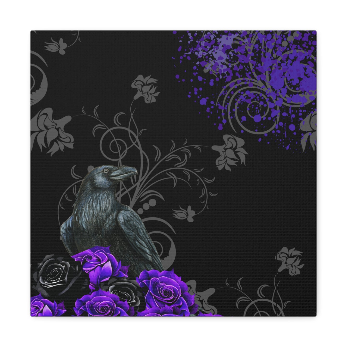 Black Feather & Purple Roses Canvas Gallery Wraps | Limited Edition Purple