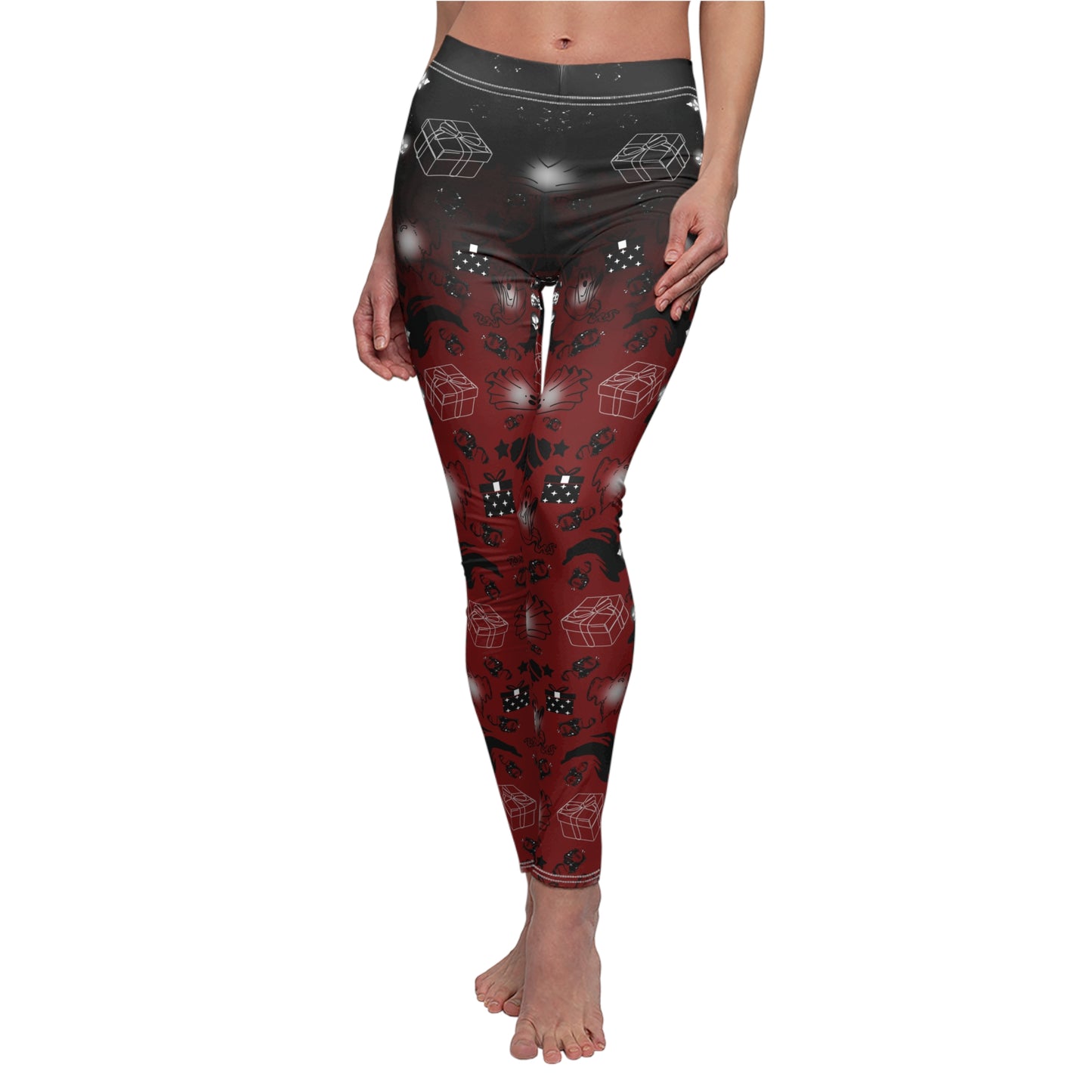 Nightmare Casualties Wear | Boomas Eve (Red)  All Over Print | Leggings Women's Casual Holiday Wear