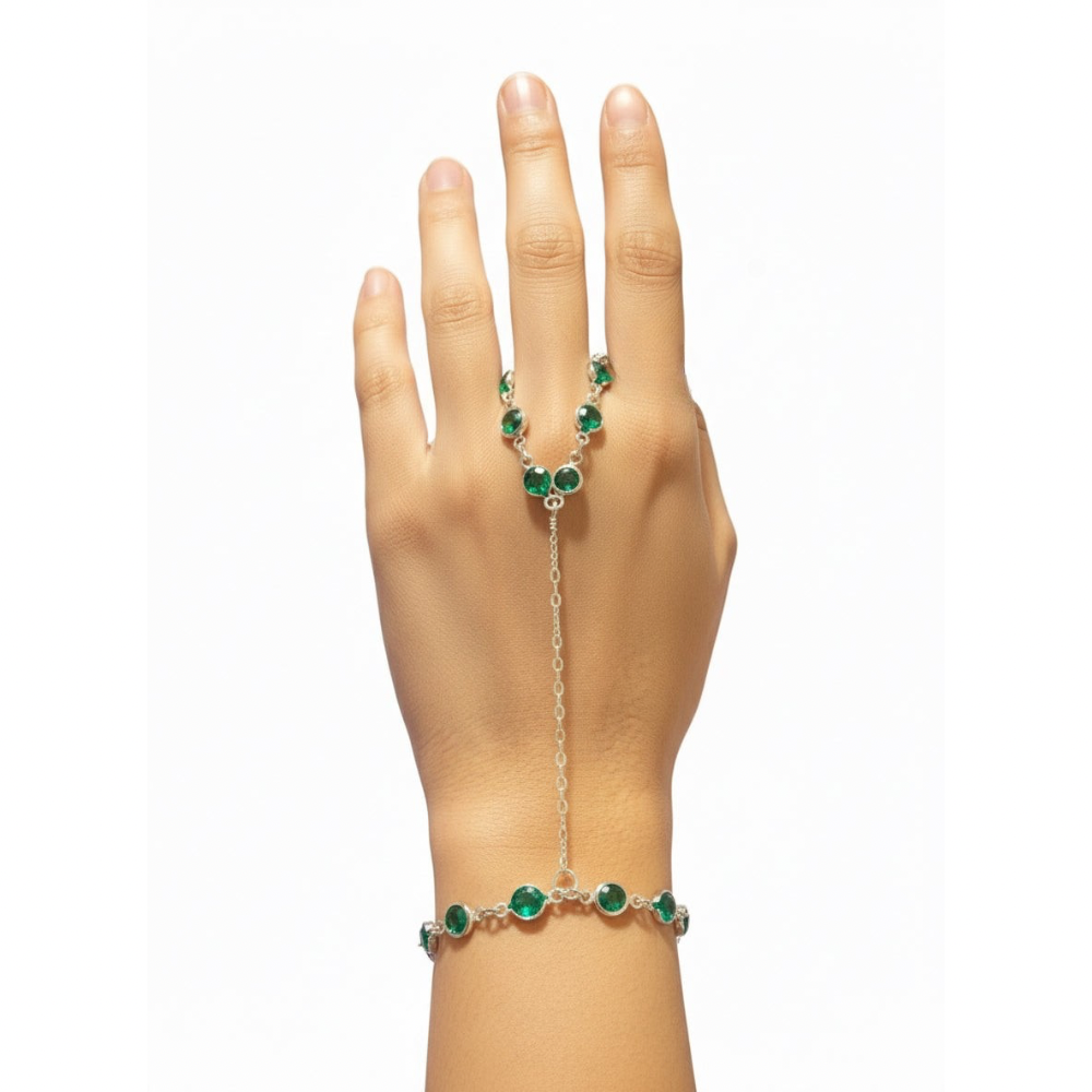 Jeweled Crystals Hand Piece | Hand Made Wearable Art | Bracelet to Ring Design