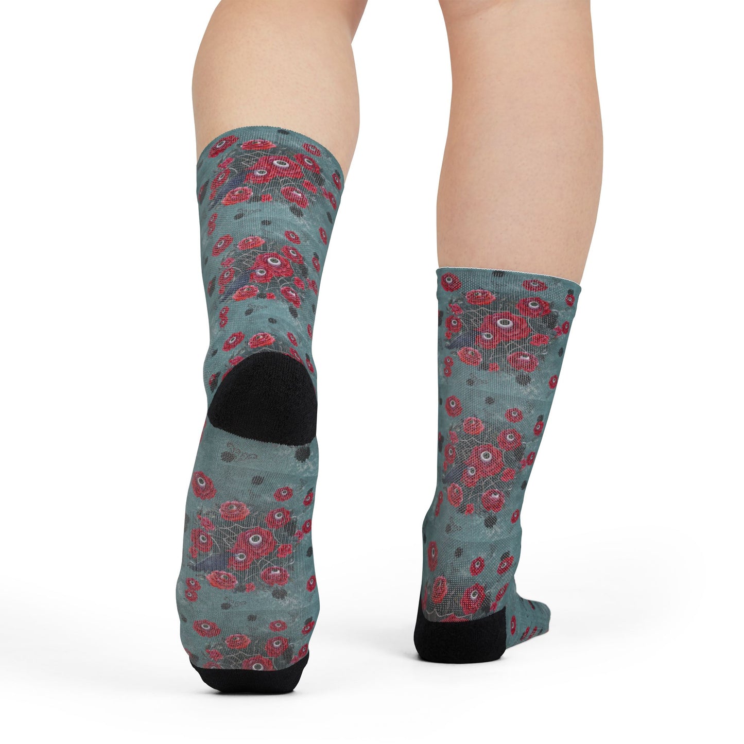 Ocular Floral Raven Socks | Gothic Crew Socks Poly Blend | Cozy and Scary