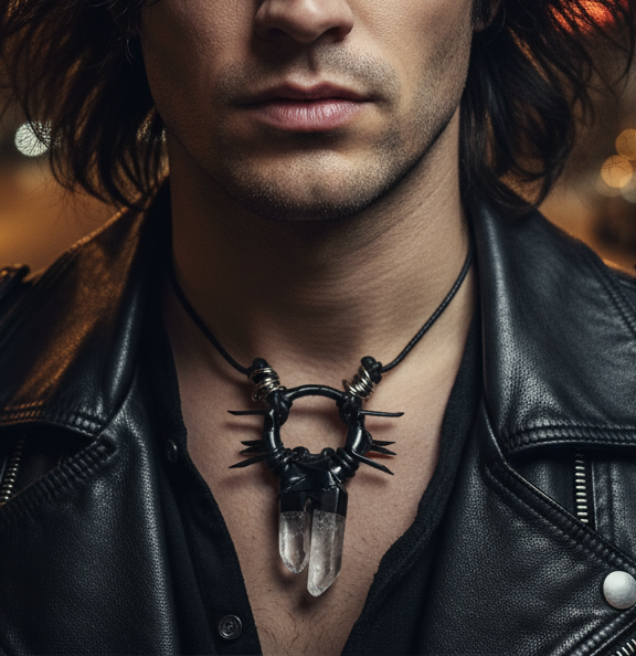 Corded Nightside Necklaces | Crescent Moon Urban Industrial Pendants