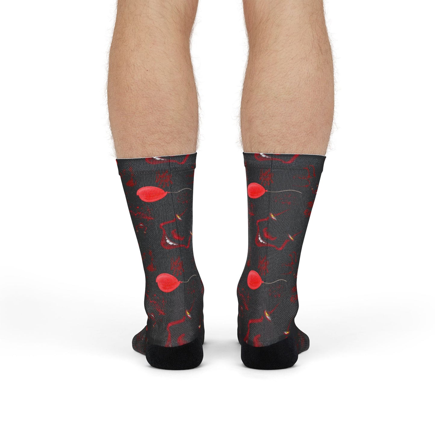 Red Orb Pattern Crew Socks — Dark Abstract Sublimation Socks