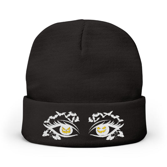 Pumpkin Eyes Beanie Hat | Embroidered Art