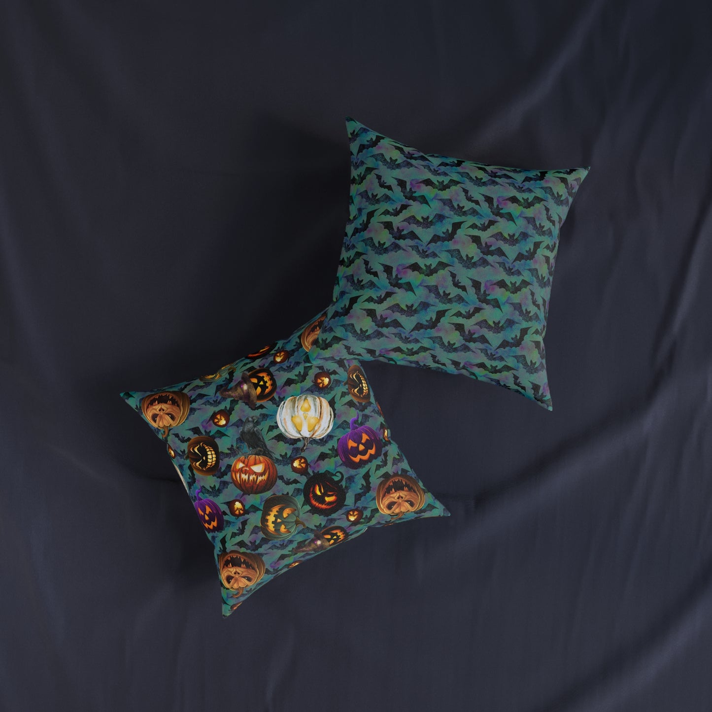 Square Pillow - Scary Jacks and Bats Gothic Halloween Cushion Gift
